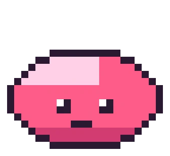 A pixel-art slime hopping — drawn and animated in NoobPixelSprite