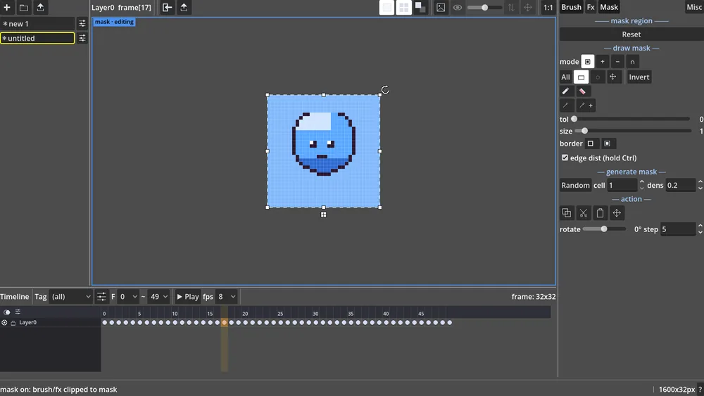 The background selected — highlight around the whole canvas and the slime silhouette