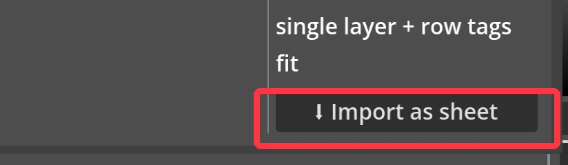 The 'Import as sheet' button boxed in red